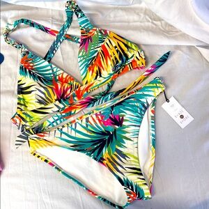 Shade & Shore Colorful Tropical Bikini Set Medium NWT
